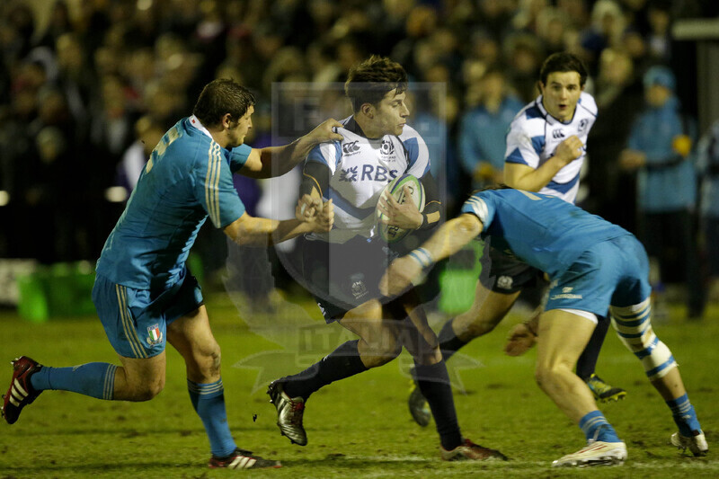 RBS 6 Nazioni 2013 Under 20, Galashiels, Netherdale 8-02-2013, Scozia U20 v Italia U20, Campagnaro e Moriconi difendono.