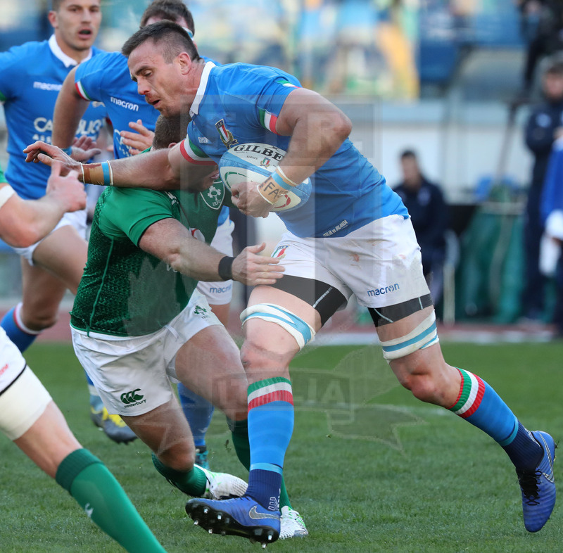 Guinness Sei Nazioni 2019, Round 3, Roma, stadio Olimpico 24/02/2019, Italia v Irlanda, Braam Steyn difende palla.Foto Daniele Resini/Fotosportit