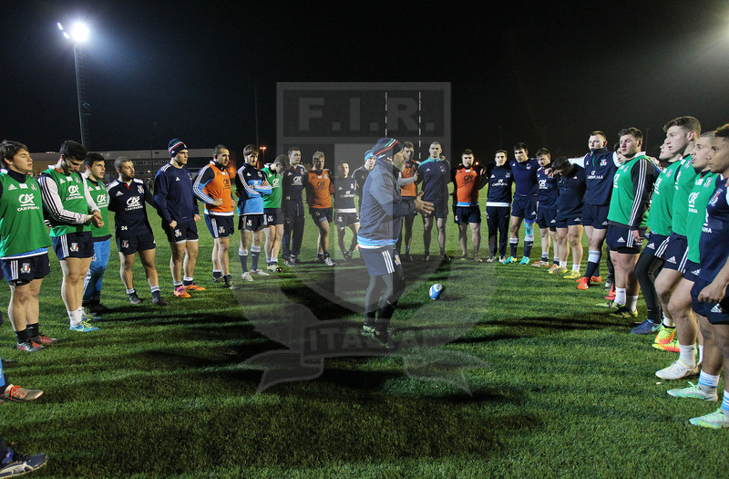 Rbs Sei Nazioni, raduno della Nazionale U20, Parma 24/01/2017, allenamento, Alessandro Troncon nel cerchio azzurro a fine sessione.