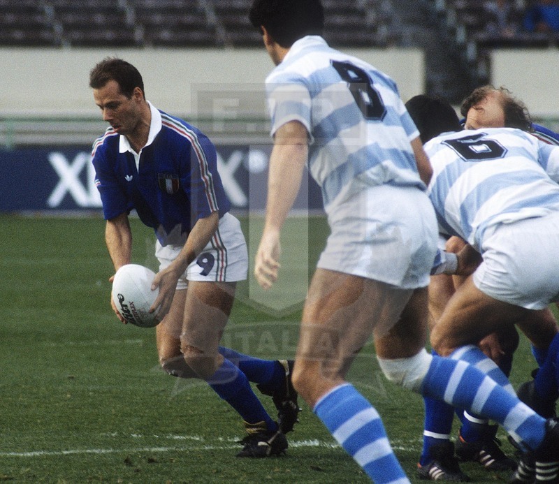 Rugby World Cup 1987, Pool 3, Christchurch, Lancaster Park 28/05/1987, Argentina v Italia, Fulvio Lorigiola al calcio tattico. Foto Daniele Resini/Fotosportit