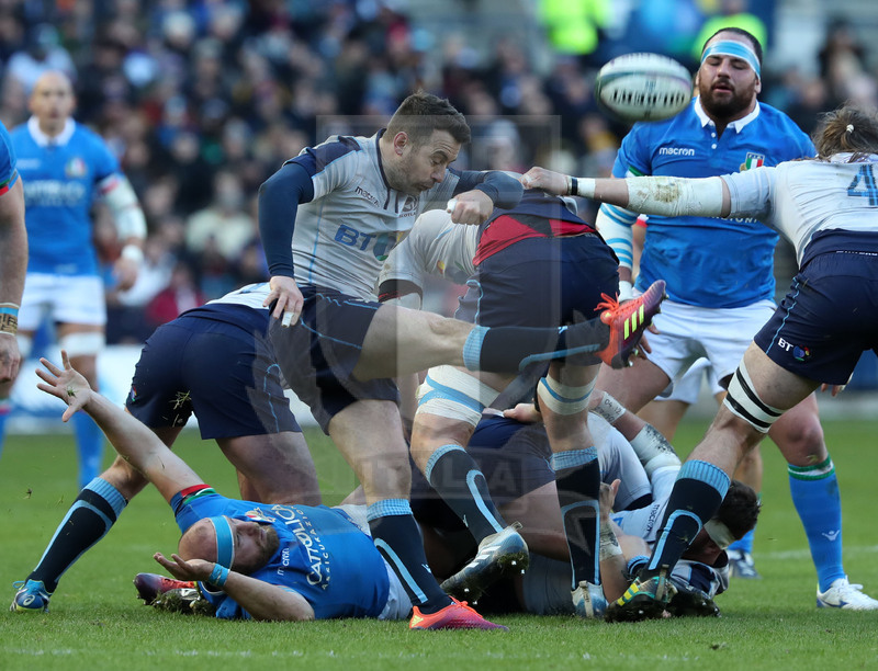 Guinness Sei Nazioni 2019, Round 1, Edimburgo, Murrayfield 02/02/2019, Scozia v Italia, Greig Laidlaw al calcio nel box. Foto Daniele Resini/Fotosportit