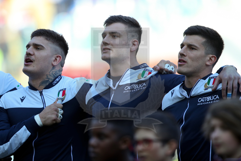 Guinness Sei Nazioni 2020, Round 3, Roma, Stadio Olimpico, 22/02/2020, Italia v Scozia. Tommaso Allan, Jack Polledri e Marco Riccioni. Foto Roberto Bregani/Fotosportit