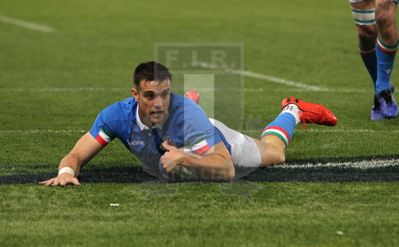 Guinness Sei Nazioni 2019, Round 2, Roma, Stadio Olimpico 09/02/2019, Italia v Galles, la meta di Edoardo Padovani. Foto Daniele Resini/Fotosportit