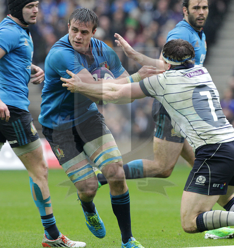 RBS Sei Nazioni 2017, Edimburgo, Murrayfield stadium 18/03/2017, Scozia v Italia, Braam Steyn difende palla su Hamish Watson. Foto Daniele Resini/Fotosportit