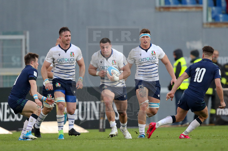 Guinness Sei Nazioni 2020, Round 3, Roma, Stadio Olimpico, 22/02/2020, Italia v Scozia. Una carica di Giosuè Zilocchi. Foto Roberto Bregani/Fotosportit