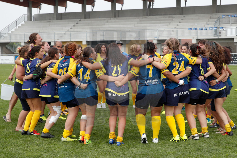 Finali Trofeo Interregionale U16 e Coppa Italia Femminile Seniores Femminile "Trofeo Rebecca Braglia", Calvisano (BS), Pata Stadium, 2-3 Giugno 2018. Le ragazze del Villorba festeggiano la vittoria al termine della finale per il Trofeo Interregionale U16. Foto: Roberto Bregani @ fotosportit