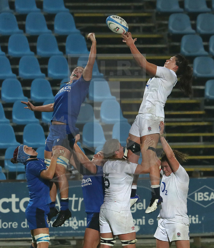 Guinness Sei Nazioni Donne 2020, Round 5, Parma, Cittadella del Rugby 01/11/2020, Italia Donne v Inghilterra Donne, touche rubata su Valeria Fedrighi. Foto Daniele Resini/Fotosportit