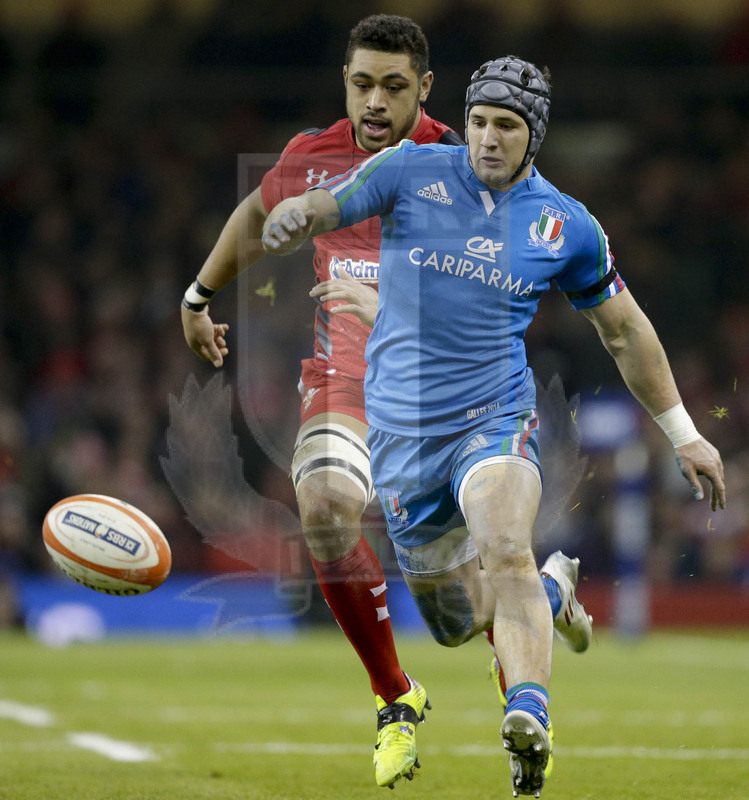 RBS 6 Nazioni 2014, Cardiff, Millennium Stadium, 1/02/2014, Galles v Italia. Michele Campagnaro allunga l\