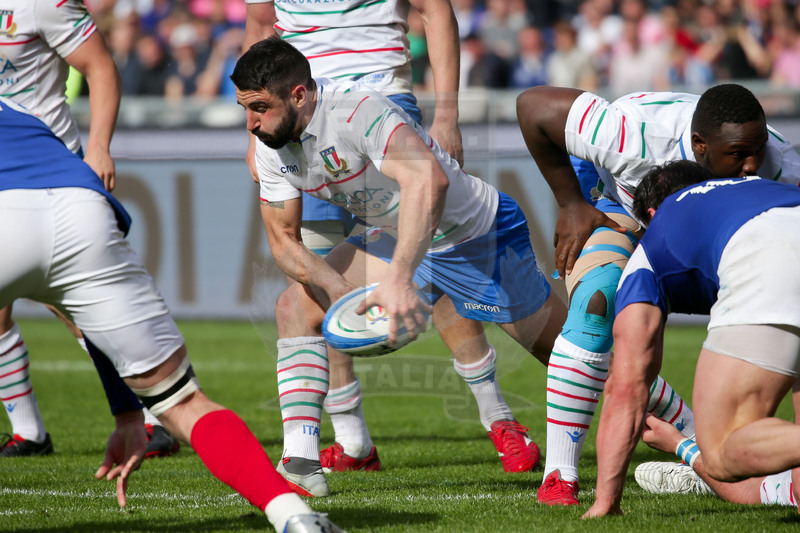 Guinness Sei Nazioni 2019, Round 5, Roma, Stadio Olimpico, 16/03/2019, Italia v Francia. Tito Tebaldi apre palla. Foto Roberto Bregani/Fotosportit