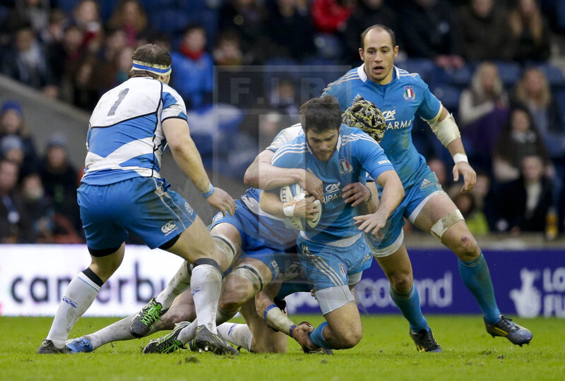 RBS 6 Nazioni 2013, Edimburgo, Murrayfield Stadium, 9-02-2013, Scozia v Italia. Luke McLean messo a terra