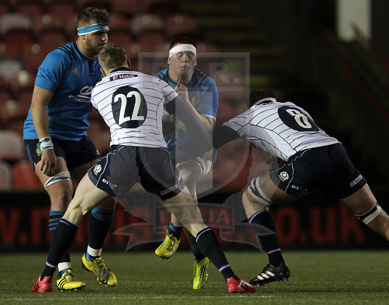 RBS Sei Nazioni 2017, Cumbernauld, Broadwood Stadium 17/03/2017, Scozia U20 v Italia U20, Jacopo Bianchi con Cannone in sostegno. Foto Daniele Resini/Fotosportit