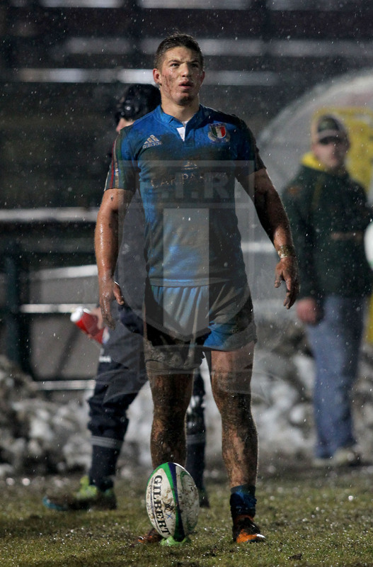 Sei Nazioni 2015, Biella 06/02/2015, Italia U20 v Irlanda U20, la trasformazione di Maicol Azzolini. Foto Daniele Resini/Fotosportit