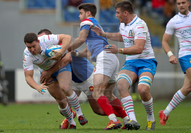 Guinness Sei Nazioni 2019, Round 5, Roma, Stadio Olimpico, 16/03/2019, Italia v Francia. Luca Morisi tenta una fuga. Foto Roberto Bregani/Fotosportit
