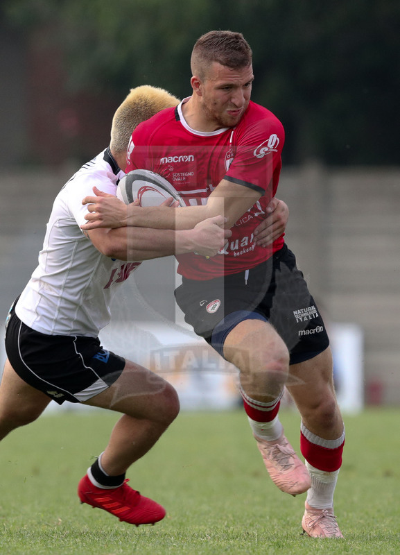 Rugby, Finale Serie A, Piacenza, Stadio Beltrametti, 9/06/2019, SITAV Lyons Piacenza v HSB Rugby Colorno. Alessandro Terzi attaccato da Alessandro Via. Foto Roberto Bregani/Fotosportit.