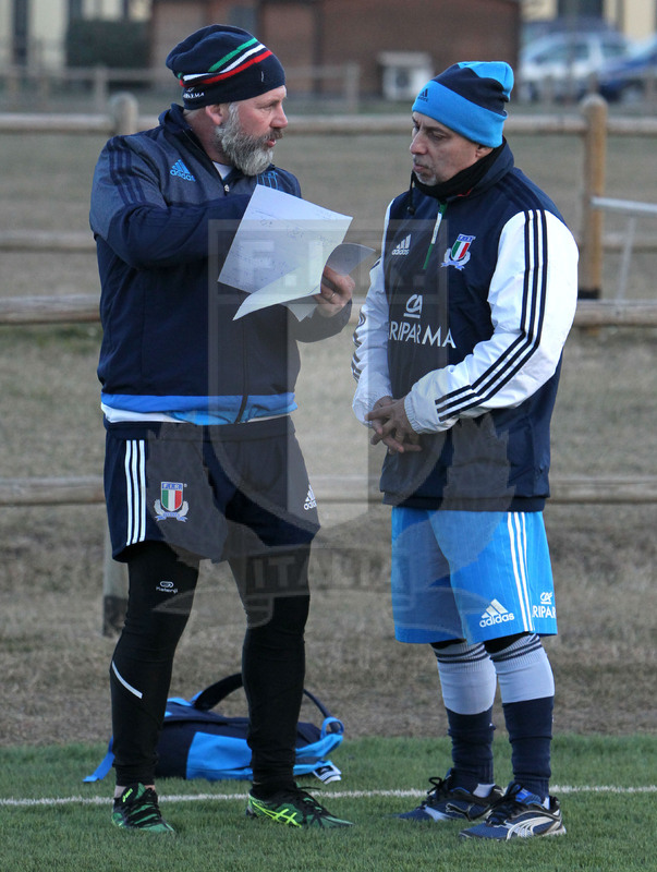 Rbs Sei Nazioni, raduno della Nazionale U20, Parma 24/01/2017, allenamento, Stephen Aboud e Alessandro Troncon.