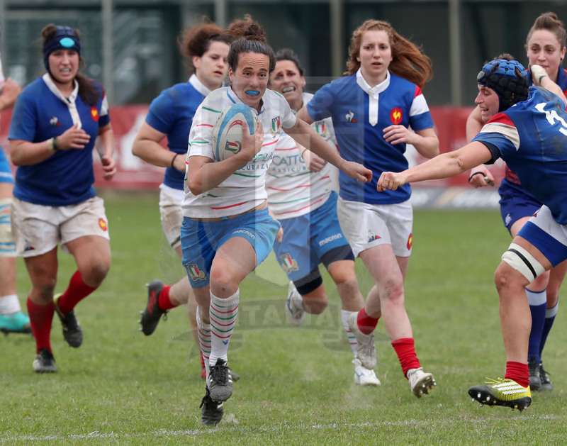 Guinness Sei Nazioni 2019 Donne, Padova, stadio Plebiscito 17/03/2017, Italia Donne v Francia Donne, il break di Manuela Furlan verso la meta. Foto Daniele Resini/Fotosportit
