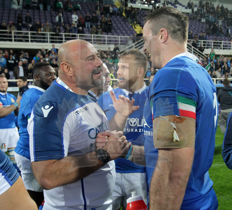 Cattolica Test Match 2018, Firenze, stadio Artemio Franchi 10/11/2018, Italia v Gorgia, festeggiamenti a fine match: De Carli si complimenta con Steyn. Foto Daniele Resini/Fotosportit