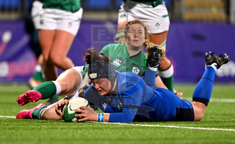 Sei Nazioni 2020 Donne, Round 4, Dublino, Donnibrook, Energia Park 24/10/2020, Irlanda Donne v Italia Donne, la meta azzurra di melissa Bettoni. Foto Brendan Moran/Fotosportit