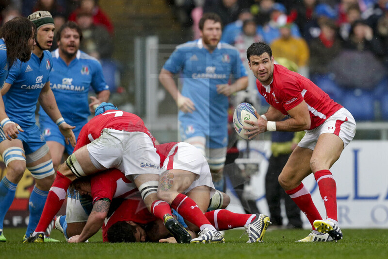 RBS 6 Nazioni 2013, Roma, Stadio Olimpico, 23-02-2013, Italia v Galles. Il mediano di mischia gallese Mike Phillips si appresta ad aprire dalla ruck