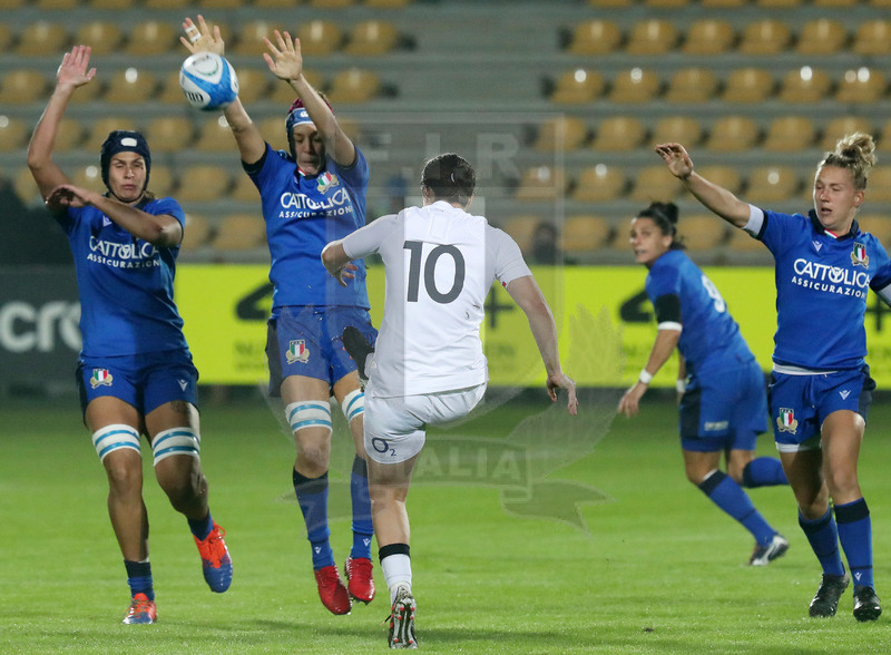 Guinness Sei Nazioni Donne 2020, Round 5, Parma, Cittadella del Rugby 01/11/2020, Italia Donne v Inghilterra Donne, Elisa Giordano e Giordana Duca su un calcio tattico dell\