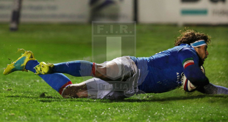 Guinness Sei Nazioni U20 2019, Round 4, Bedford, Goldington Road 08/03/2019, Inghilterra U20 v Italia U20, la meta di Federico Mori. Foto Daniele Resini/Fotosportit