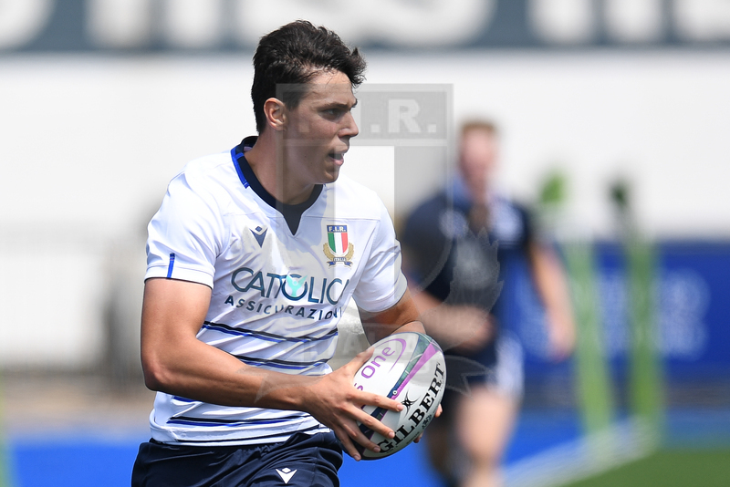 Guinness Sei Nazioni U20 2021, Cardiff, Arms Park 01/07/2021, Italia U20 v Scozia U20, la corsa di Flavio Pio Vaccari verso la meta.