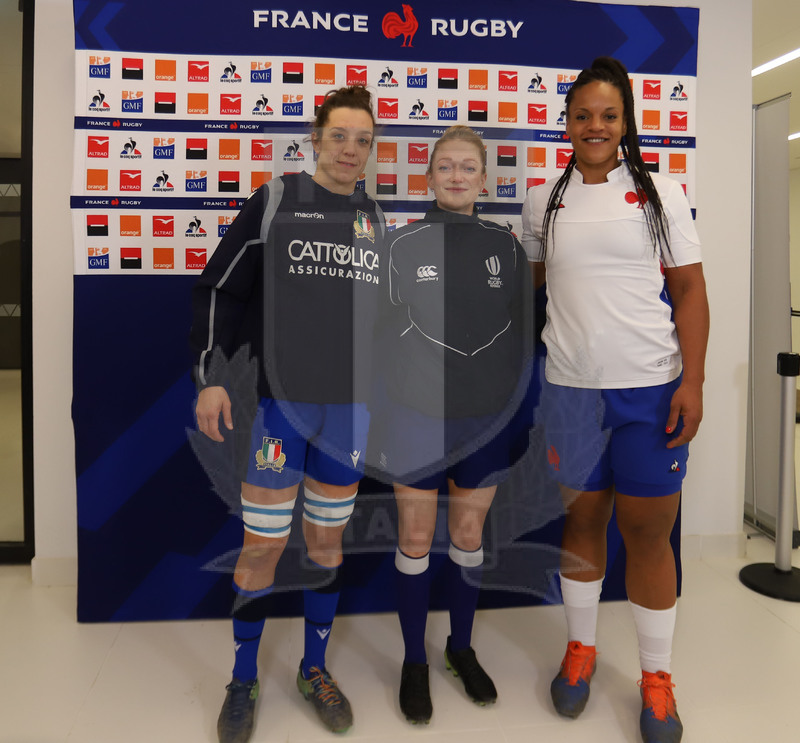 Sei Nazioni 2020 Donne, Limoges, Stade Beaublanc 08/02/2020, Francia Donne v Italia Donne, il sorteggio prepartita con Elisa Giordano.