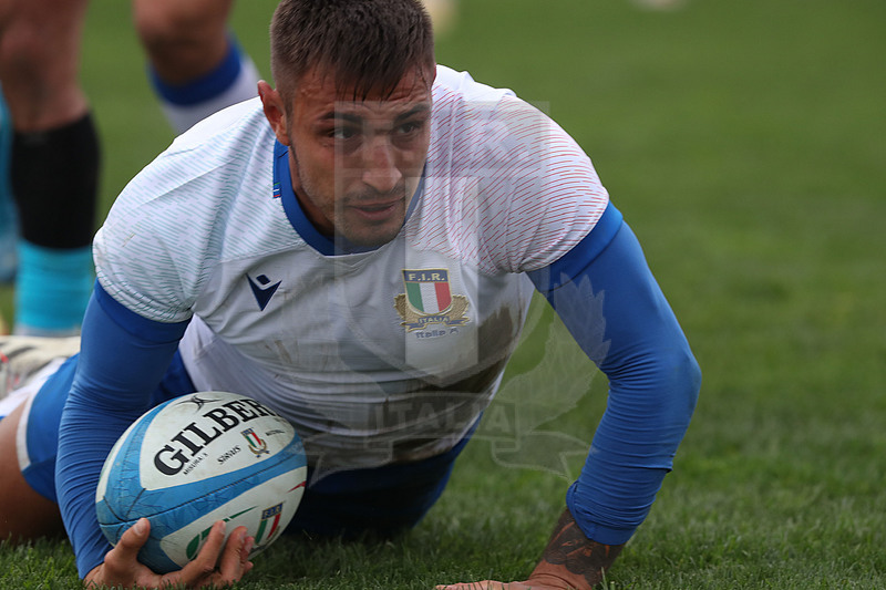 Nazionale A, Test Match 2021, Padova, stadio Plebiscito 14/11/2021, Italia A v Uruguay, la meta di Pierre Bruno. Foto Daniele Resini/Fotosportit