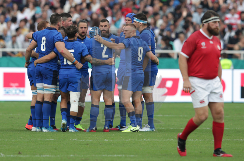 Rugby World Cup 2019 Giappone, Fukuoka, Fukuoka Hakatanomori Stadium 25/09/2019, Italia v Canada, il cerchio azzurro prima degli Inni. Foto Giuseppe “Pino” Fama