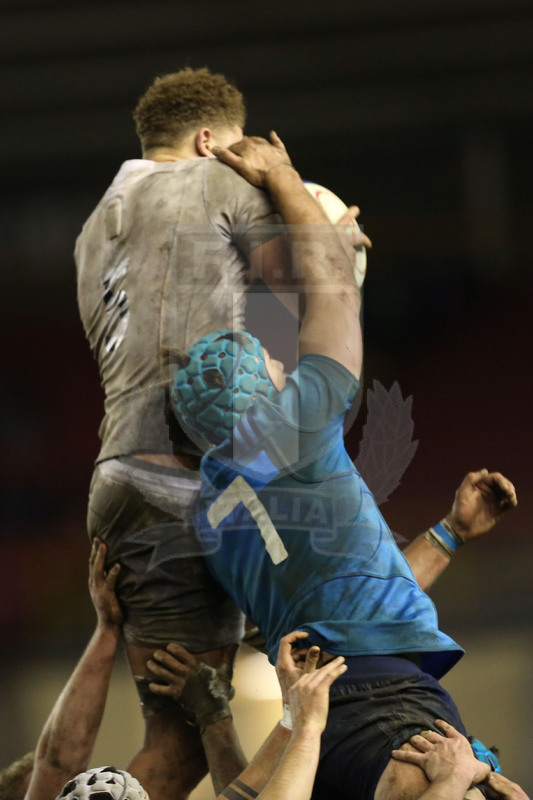 RBS Sei Nazioni 2017, Darlington, Northern Echo Arena 24/02/2017, Inghilterra U20 v Italia U20,Lorenzo MASSELLI contrasta Nick Isiekwe in touche.