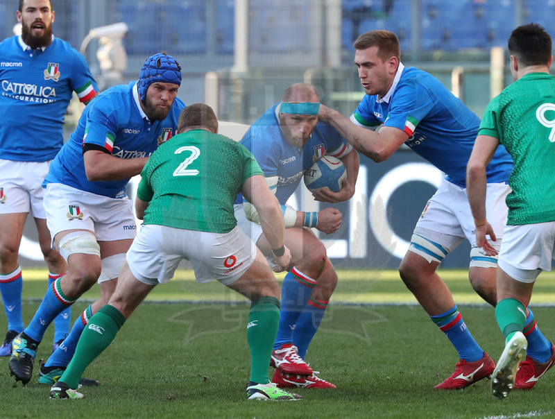Guinness Sei Nazioni 2019, Round 3, Roma, stadio Olimpico 24/02/2019, Italia v Irlanda, Leo Ghiraldini con Budd e Ruzza in sostegno.Foto Daniele Resini/Fotosportit