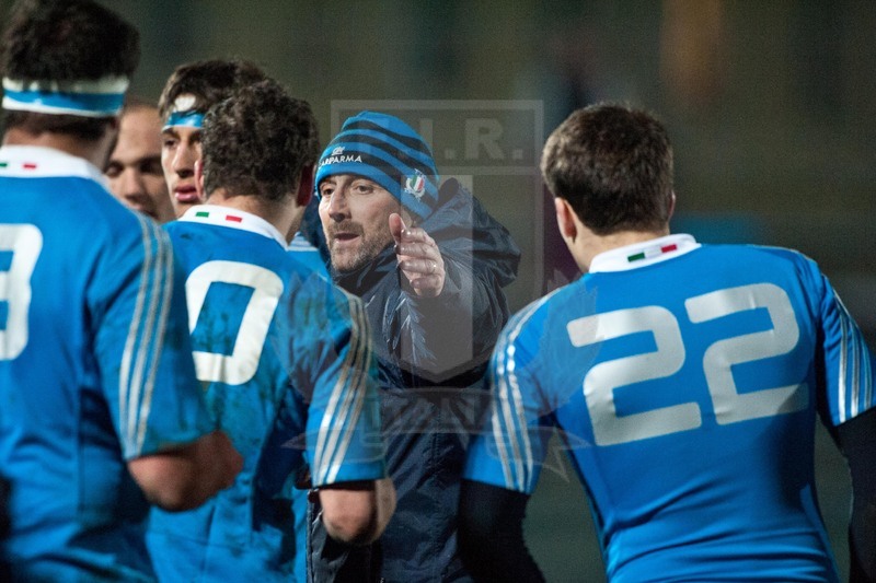 RBS 6 Nazioni U20 2013, Avezzano (AQ), Stadio dei Marsi, 15-03-2013, Italia U20 v Irlanda U20, Guidi chiama i giocatori a fine partita.