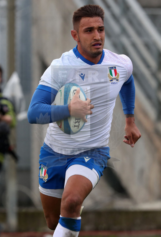 Nazionale A, Test Match 2021, Padova, stadio Plebiscito 14/11/2021, Italia A v Uruguay, la corsa verso la meta di Pierre Bruno. Foto Daniele Resini/Fotosportit