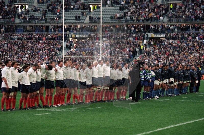 Sei Nazioni 2002, Parigi, Stade de France 2002/02/02, le squadre agli inni. Foto Daniele Resini/Fotosportit
