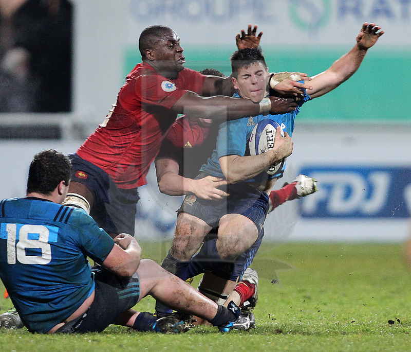 Rbs Sei Nazioni 2016 under 20, round 1, Nevers, Stade Du Pré Fleuri 05/02/2016, Francia U20 v Italia U20, "cravatta" su Dario Schiabel. Foto Daniele Resini/Fotosportit
