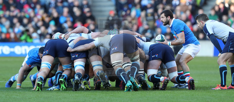 Guinness Sei Nazioni 2019, Round 1, Edimburgo, Murrayfield 02/02/2019, Scozia v Italia, Guglielmo Palazzani introduce in mischia. Foto Daniele Resini/Fotosportit