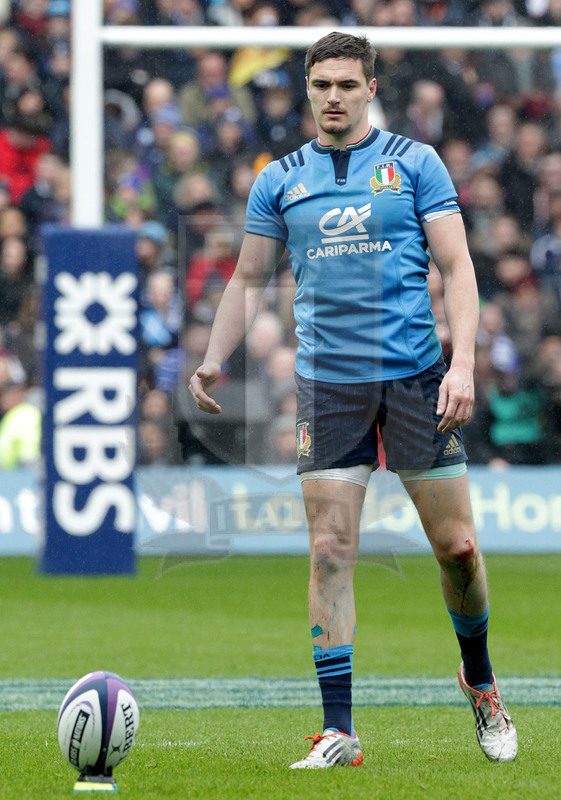 RBS Sei Nazioni 2017, Edimburgo, Murrayfield stadium 18/03/2017, Scozia v Italia, Carlo Canna al calcio piazzato. Foto Daniele Resini/Fotosportit