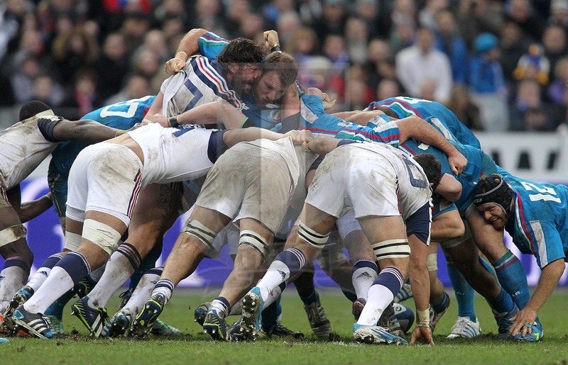 Rbs 6 Nazioni 2014, round 2, Parigi, Stade de France 09/02/2014, Francia v Italia, Yannick Forestier e Lorenzo Cittadini "stappati". Foto Daniele Resini/Fotosportit