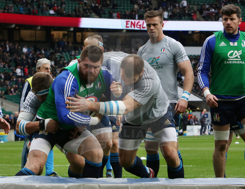 RBS Sei Nazioni 2017, Londra, Twickenham 26/02/2017, Inghilterra v Italia, warm-up, la mischia prova l\