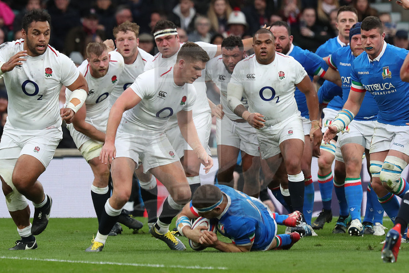 Guinness Sei Nazioni 2019, Round 4, Londra, Twickenham 09/03/2019, Inghilterra v Italia, Tommaso Castello isolato a terra. Foto Daniele Resini/Fotosportit