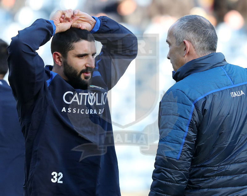 Guinness Sei Nazioni 2018, Round 1, Edimburgo, Murrayfield 02/02/2019, Scozia v Italia, warm up degli Azzurri, Tito Tebaldi a colloquio con O\