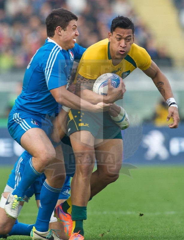 Cariparma Test Match 2013 - 09/11/2013 - Torino, Stadio Olimpico - Italia v Australia - Foto Elena Barbini-Luca Morisi e Alessandro Zanni bloccano Israel Folau