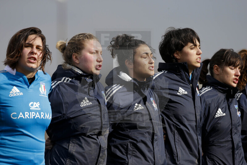RBS 6 Nazioni Femminile 2013, Benevento, Campo Pace Vecchia, 24-02-2013, Italia v Galles. Un momento della cerimonia degli inni nazionali