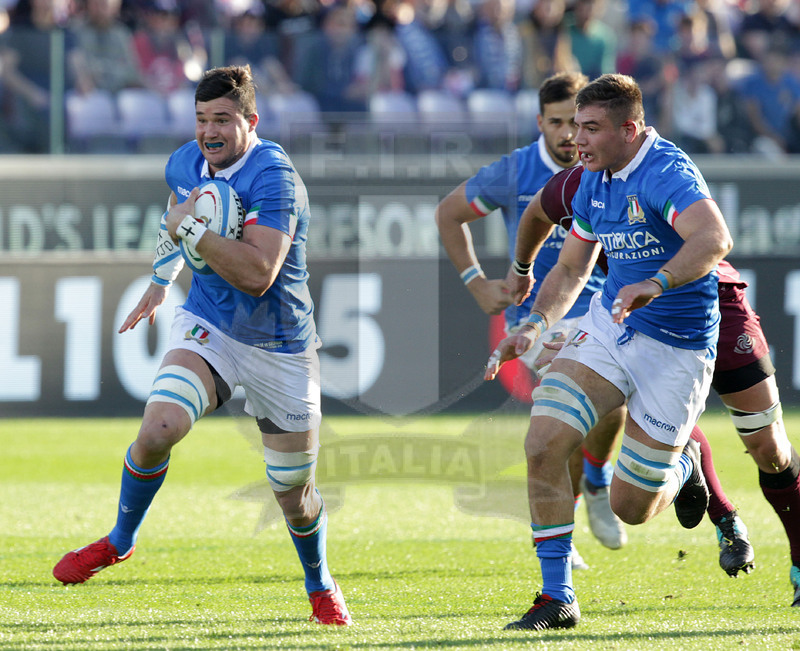 Cattolica Test Match 2018, Firenze, stadio Artemio Franchi 10/11/2018, Italia v Gorgia, Sebastin Negri con Jake Polledri in sostegno. Daniele Resini/Fotosportit