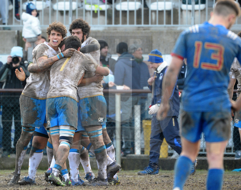 Test match U18, Badia Polesine 24/02/2018, Italia U18 v Francia U18, gli Azzurri festeggiano la vittoria al fischio finale.