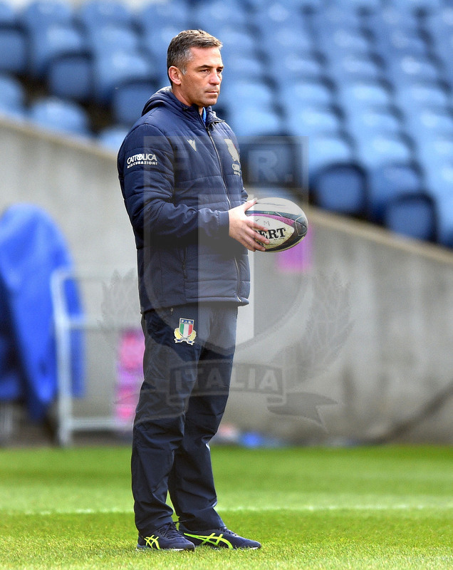 Guinness Sei Nazioni 2021, Round 5, Edimburgo, Murrayfield 19/03/2021, Team run e foto ufficiale della Nazionale italiana, Franco Smith.
