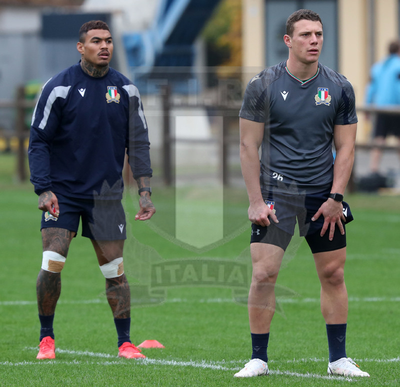 Autumn Nations Series 2021, Parma, Itallia v Uruguay, stadio Lanfranchi, team run della Nazionale Maggiore, Paolo Garbisi e Monty Ioane.. Foto Daniele Resinii/Fotosportit
