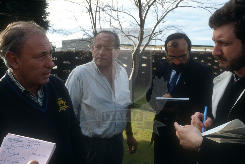 Rugby World Cup 1987, Pool 3, Christchurch, Lancaster Park 28/05/1987, Argentina v Italia, i giornalisti italiani Maurizio Bocconcelli e Paolo Catella con l\
