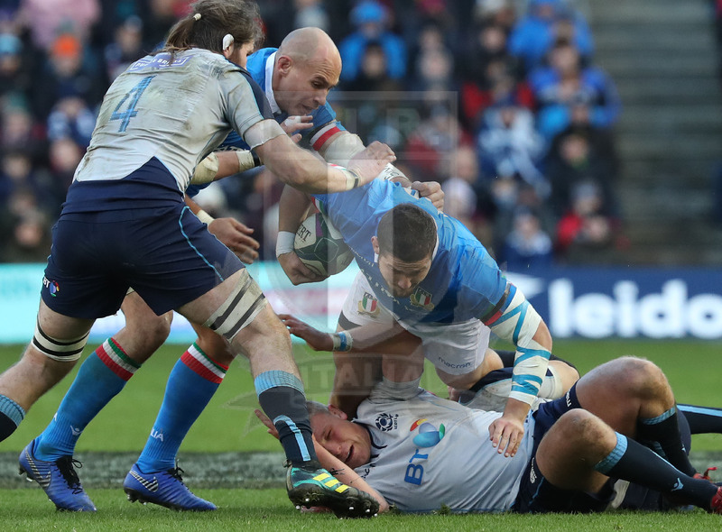 Guinness Sei Nazioni 2019, Round 1, Edimburgo, Murrayfield 02/02/2019, Scozia v Italia, Tiziano Pasqualli con Parisse in sostegno. Foto Daniele Resini/Fotosportit