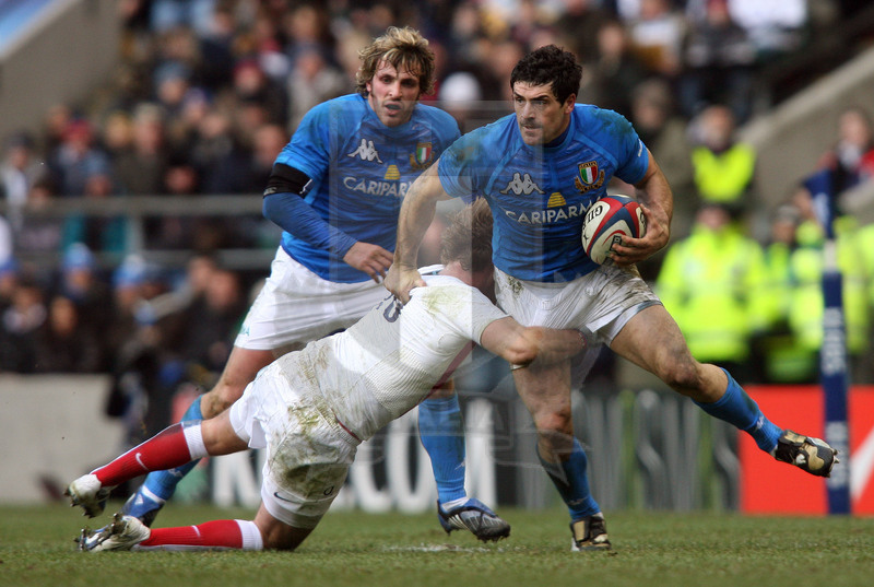 Rbs Sei Nazioni 2009, Londra, Twickenham 07/02/2009, Inghilterra v Italia, Andrea Masi con Mirco Bergamasco in sostegno. Foto Daniele Resini/Fotosportit